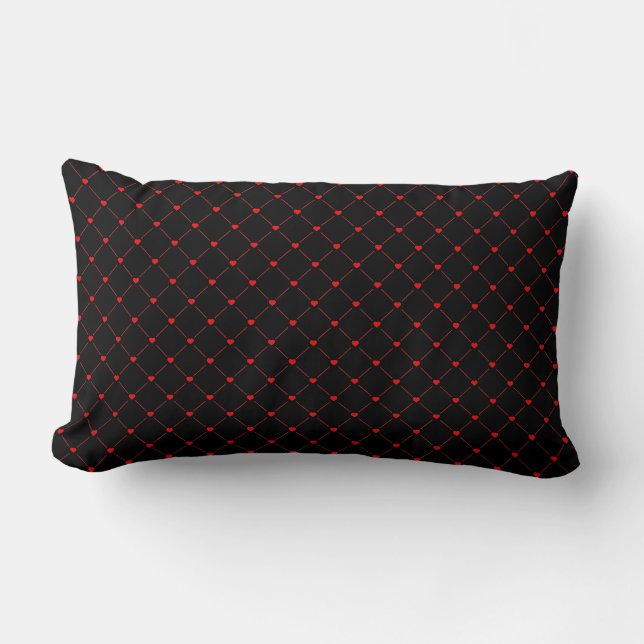 Diamond Shaped Red Heart & Line Art Lumbar Pillow (Front)