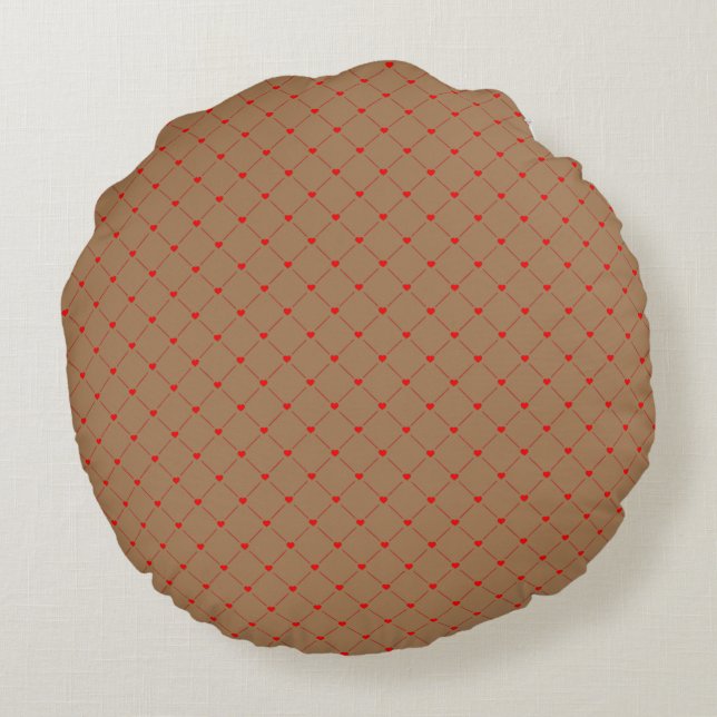 Diamond Shaped Red Heart & Line Art Round Pillow (Back)