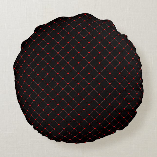 Diamond Shaped Red Heart & Line Art Round Pillow (Back)