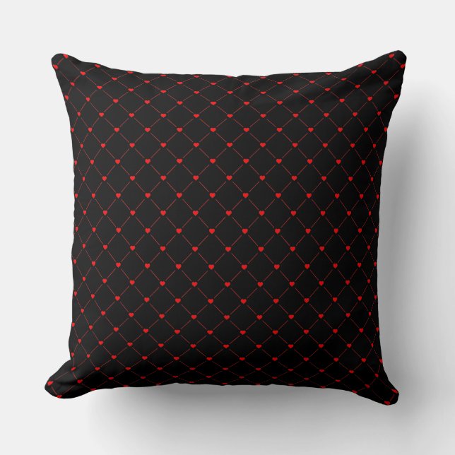 Diamond Shaped Red Heart & Line Art Throw Pillow (Front)