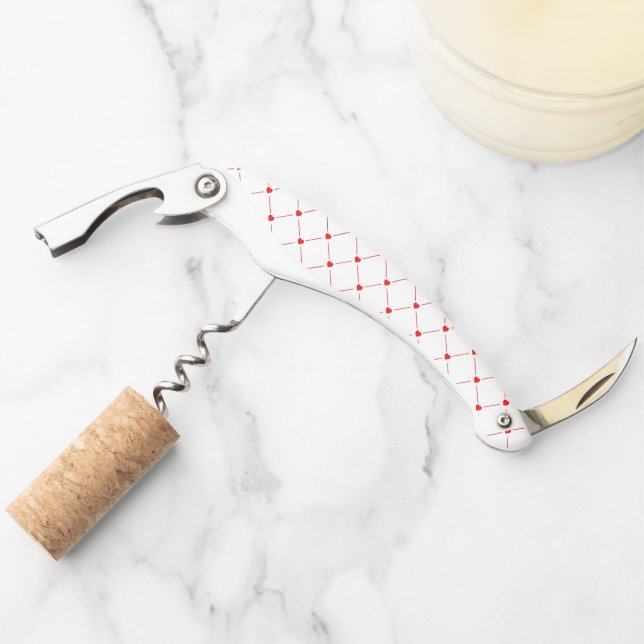 Diamond Shaped Red Heart & Line Art Waiter's Corkscrew (Front)