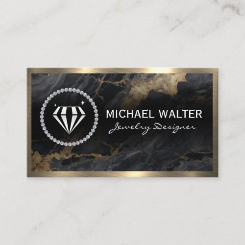 Diamond Shine  Black Marble  Gold Metallic Business Card