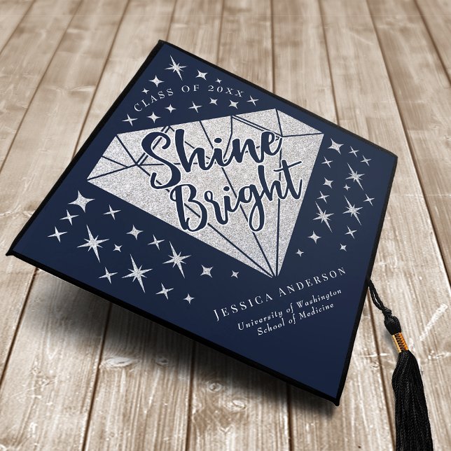 Diamond Shine Bright Silver Blue Graduation Cap Topper (Creator Uploaded)