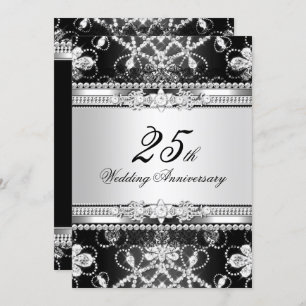 Diamond Silver Black 25th Anniversary Invite