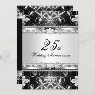 Diamond Silver Black 25th Anniversary Invite