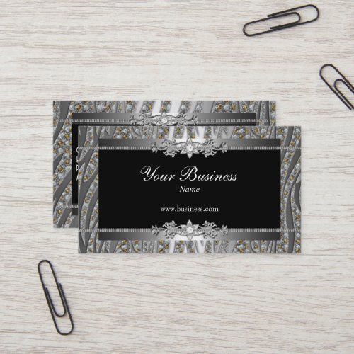 Diamond Silver Black Elegant Zebra Jewel Business Card