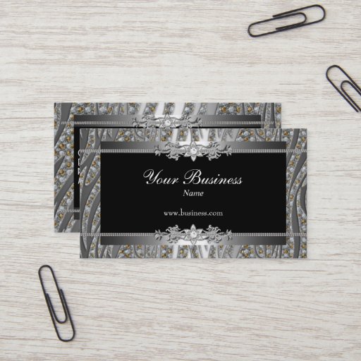 Customizable Diamond Silver Black Elegant Zebra Jewel Business Card