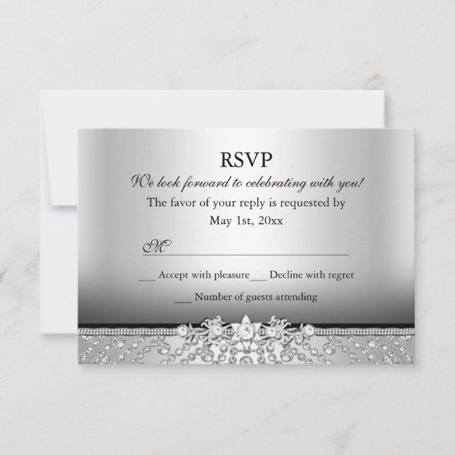 Diamond Silver & Black RSVP Card (Front)