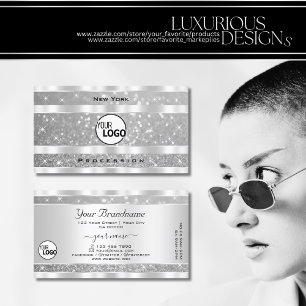 Diamond Silver Glitter Sparkle Stars Logo Elegant Business Card