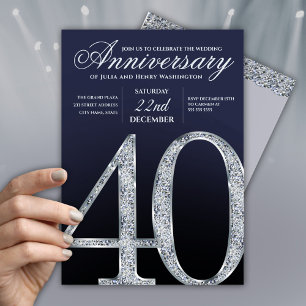 Diamond Silver Modern 40th Wedding Anniversary  Invitation