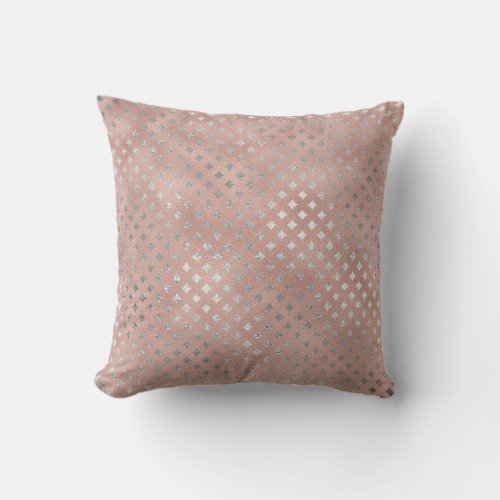 Diamond Silver Pink Rose Gold Powder Glass Throw Pillow