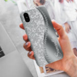 Diamond Simulated Monogram Silver Metal Bling  iPhone 12 Case<br><div class="desc">Any glitter or diamonds in design are photos and simulated. This design may be personalized in the area provided by changing the photo and/or text. Or it can be customized by clicking Personalize this Template and then choosing the click to customize further option and delete or change the color of...</div>