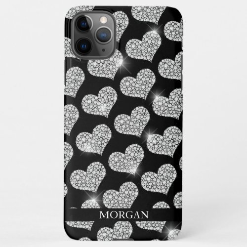Diamond Small Heart Pattern DIY Name Black Case_ iPhone 11Pro Max Case