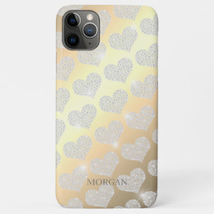 Diamond Small Heart Pattern, DIY Name, Gold iPhone 11 Pro Max Case