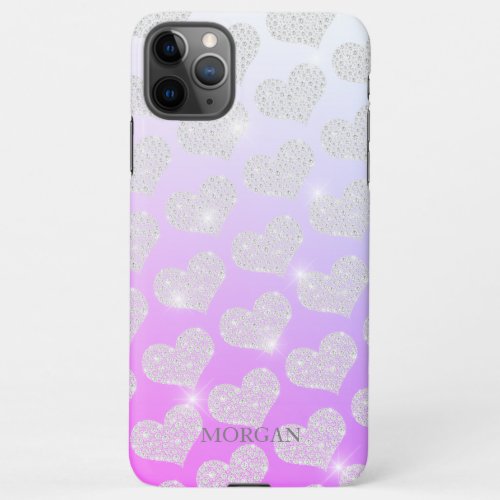 Diamond Small Heart Pattern DIY Name PurplePink  iPhone 11Pro Max Case