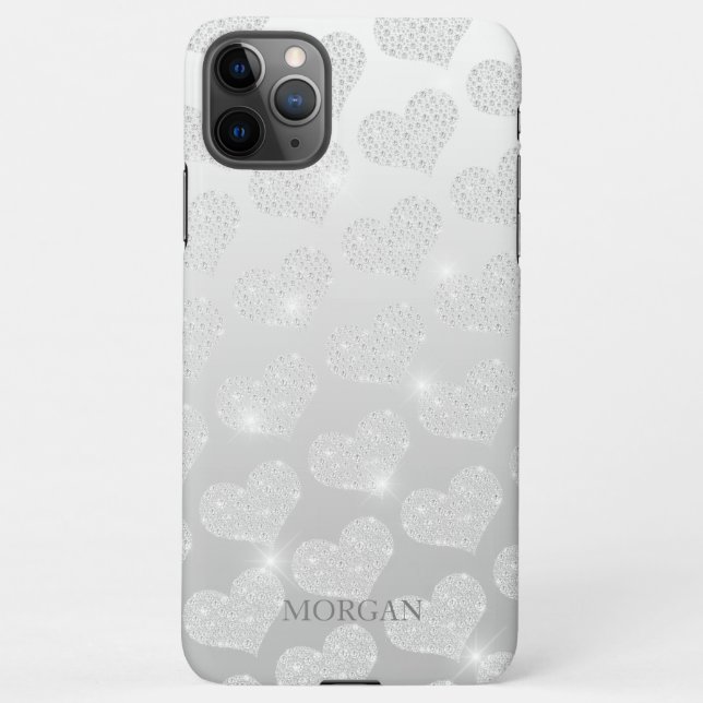 Diamond Small Heart Pattern, DIY Name, Silver Case (Back)