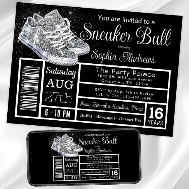 Diamond Sneaker Ball Birthday Party Invitation | Zazzle