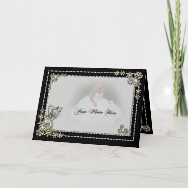 Diamond Snow Flake & Heart Winter Photo Card (Front)