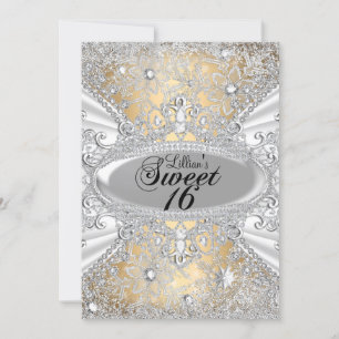 Diamond Snowflake Gold Winter Wonderland Sweet 16 Invitation