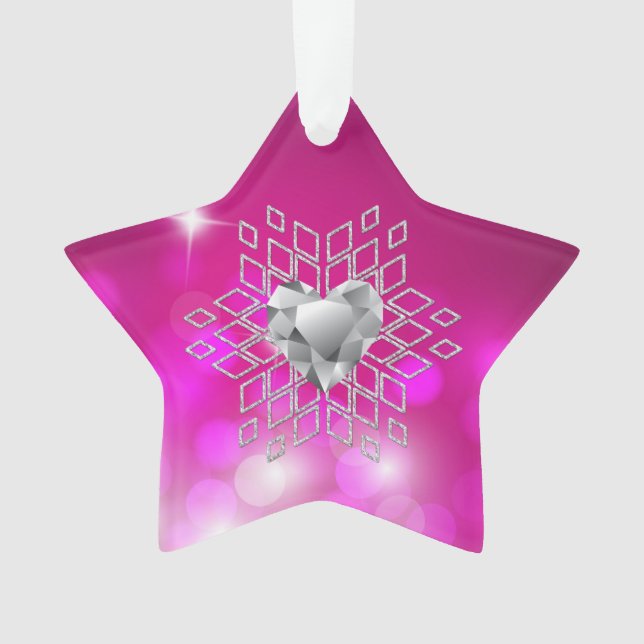 Diamond Snowflake Heart Fuschia Ornament (Front)