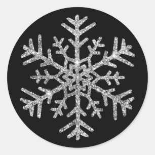 Diamond Snowflake on Black Winter Wedding Classic Round Sticker