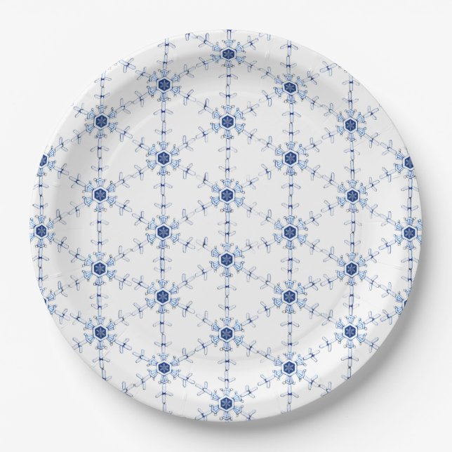 Diamond Snowflake Pattern Paper Plates (Front)