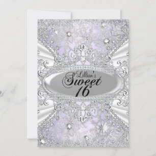 Diamond Snowflake Purple Winter Wonderland Sweet16 Invitation