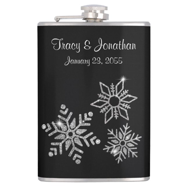 Diamond Snowflakes Wedding Flask (Front)