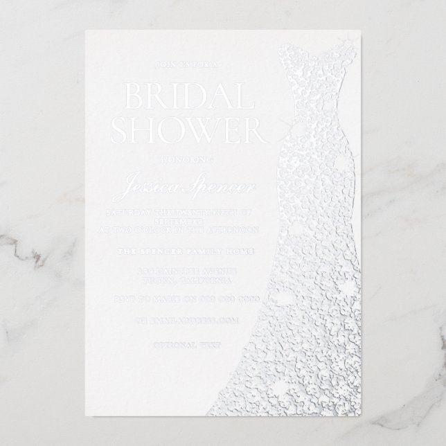 Diamond Sparkle Dress Wedding Bridal Shower Silver Foil Invitation (Front)