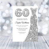 Diamond Sparkle Dress Silver 60th Birthday Party Invitation | Zazzle