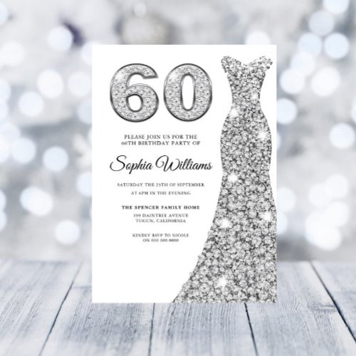 Diamond Sparkle Dress Womans 60th Birthday Party Invitation