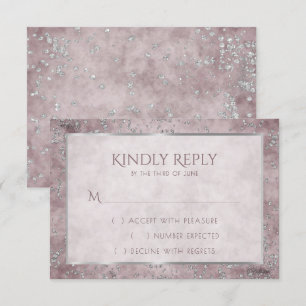 Diamond Sparkle Dusty Mauve and Silver Confetti RSVP Card