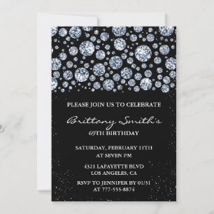 Diamond Sparkle Glitter Black 69th birthday  Invitation