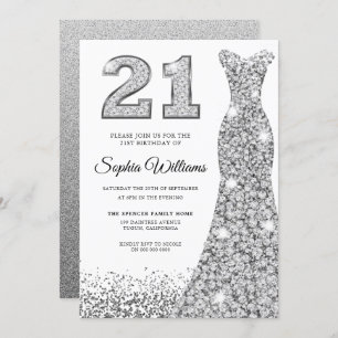 Diamond Sparkle Glitter Dress 21st Birthday Party Invitation