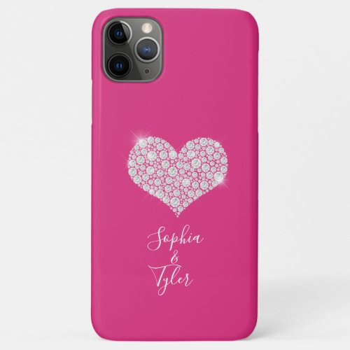 Diamond Sparkle Heart DIY Names Script Deep Pink iPhone 11 Pro Max Case