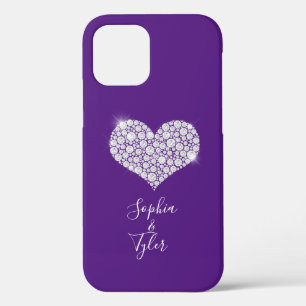 Diamond Sparkle Heart, Script Names, Royal Purple iPhone 12 Case