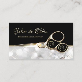 Diamond Sparkle Salon Gold Hairstylist Scissors Business Card by GirlyBusinessCards at Zazzle