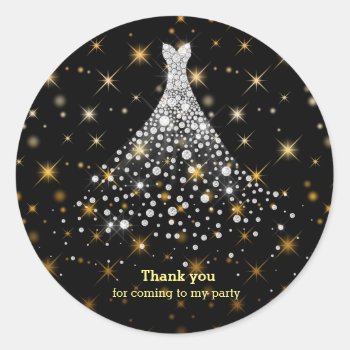 Diamond Sparkling Gown Classic Round Sticker by celebrationideas at Zazzle