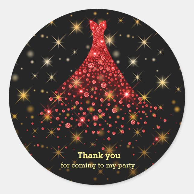 Diamond sparkling gown classic round sticker (Front)