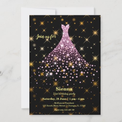 Diamond sparkling gown invitation