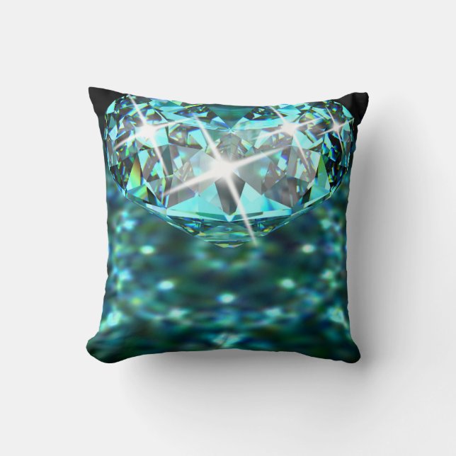 Diamond sparkly gemstone elegant teal black throw pillow (Front)