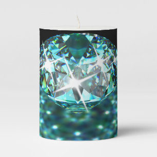 Diamond sparkly jewel elegant teal black pillar candle