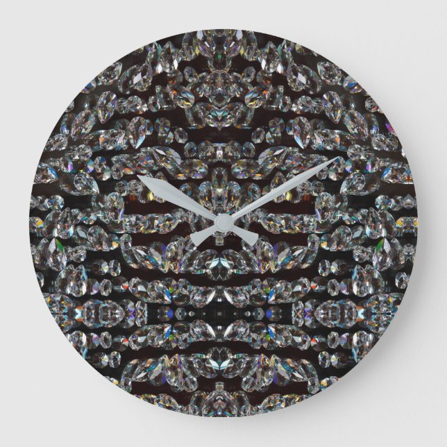 Diamond sparkly pattern elegant silver and black large clock (Front)