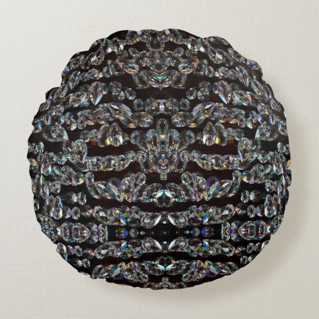 Diamond sparkly pattern elegant silver and black round pillow (Front)