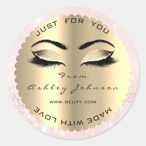 Diamond Sparkly Pink Gold Lash Made With Love Classic Round Sticker