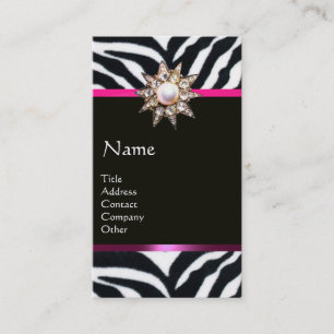 DIAMOND STAR PINK BLACK WHITE ZEBRA FUR MONOGRAM BUSINESS CARD