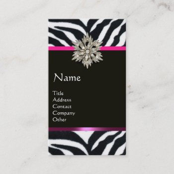 Diamond Star Pink Black White Zebra Fur Monogram Business Card by bulgan_lumini at Zazzle