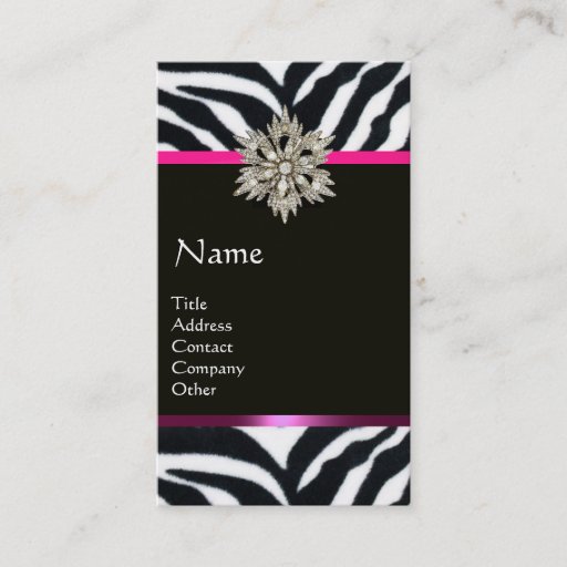 Customizable DIAMOND STAR PINK BLACK WHITE ZEBRA FUR MONOGRAM BUSINESS CARDS