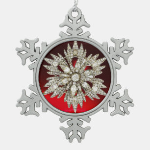 DIAMOND STAR ,Red Ruby Snowflake Pewter Christmas Ornament