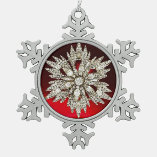 DIAMOND STAR Red Ruby Snowflake Pewter Christmas Ornament